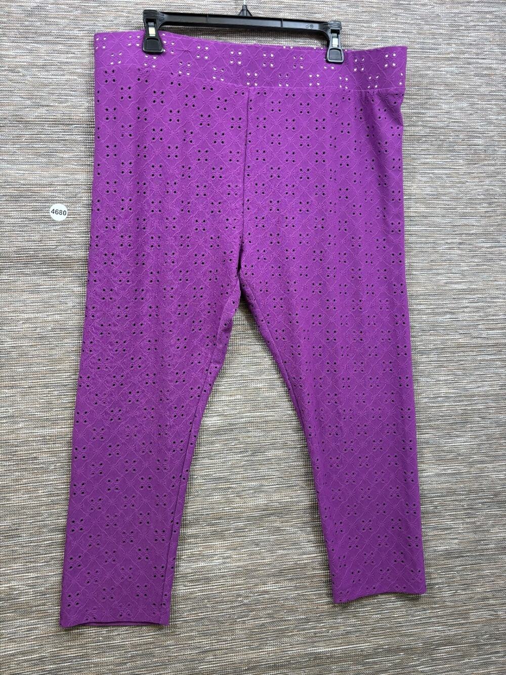 LOGO Layers by Lori Goldstein Petite Cropped Stretch Eyelet Leggings 1XP Purple